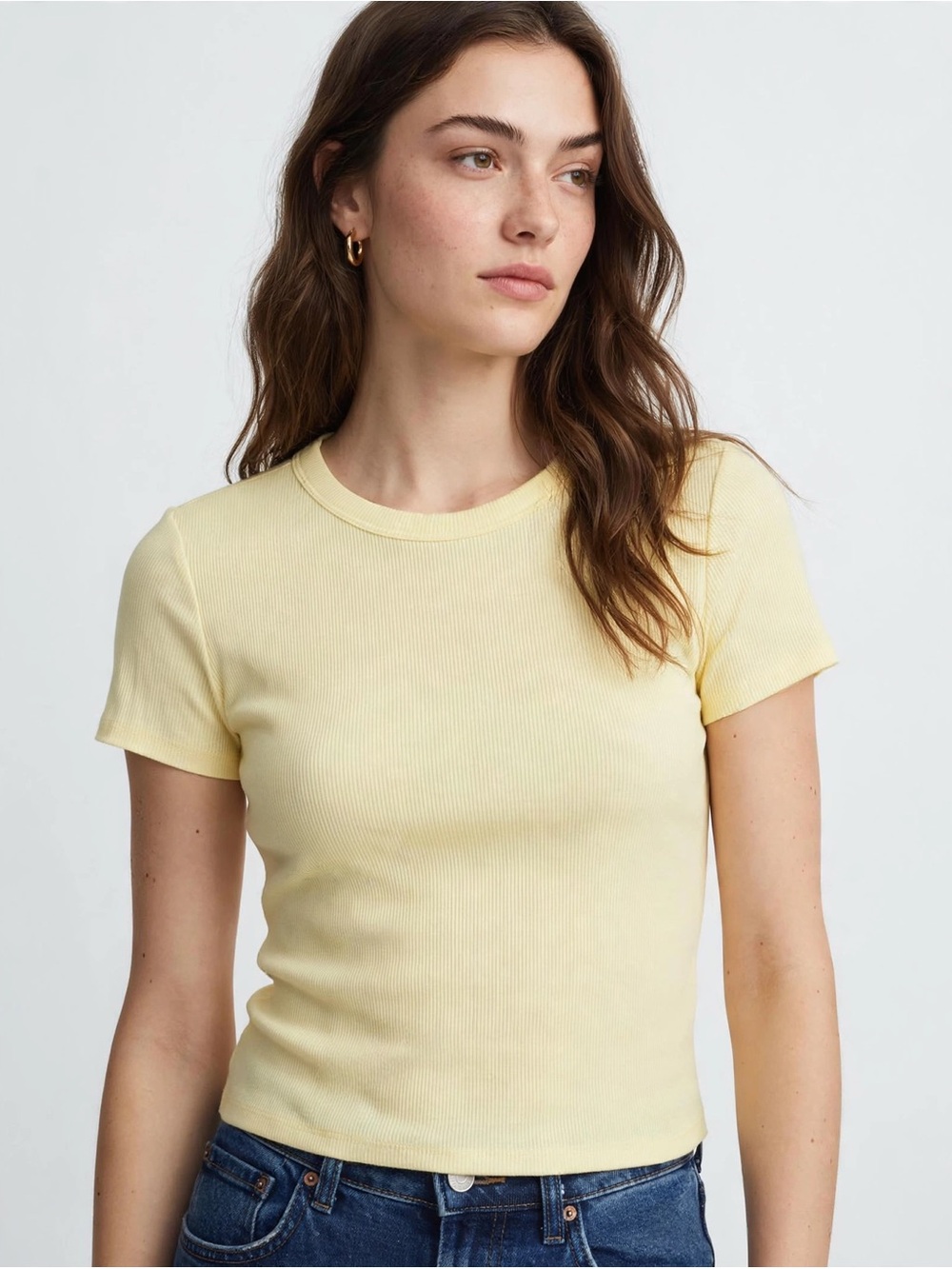 Olive & Oak Short Sleeve Ribbed Tee in Pale Yellow
